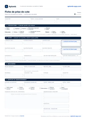 Aperçu de la fiche de prise de cote neuf ou dépose totale, PDF A4